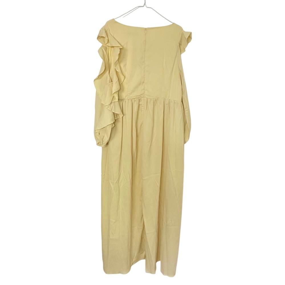 SHEIN Curve Yellow Ruffle Maxi Dress Womens 2XL Long Sleeve V-Neck Formal New - Picture 3 of 10